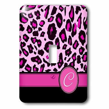 Imagem de 3dRose lsp_154404_1 Capa de interruptor de luz pessoal com estampa de leopardo rosa choque e preto com inicial personalizada C monogramado