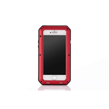 Imagem de Capa compatível com iPhone SE 2020 e iPhone SE 2022, capa de metal resistente para esportes ao ar livre, à prova d'água, à prova de choque, à prova de poeira, com protetor de tela temperado de vidro embutido (vermelho)