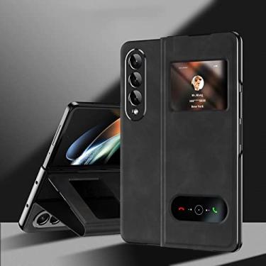 Imagem de Capa de telefone flip Smart View de luxo para Samsung Galaxy Z Fold 4 3 2 Fold4 Fold3 Fold2 5G 2022 Ultra Thin PU Leather Cover, Nappa, Black, para Galaxy Z Fold3 5G