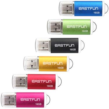 Imagem de EASTFUN 32 GB USB 2.0 pen drive pen drive pen drive drive drive com zíper, 5 pacotes (5 x 32 GB), cores (dourado rosa azul roxo verde), 6Pack 16GB Rose Red Gold Black Green Blue, 16GB