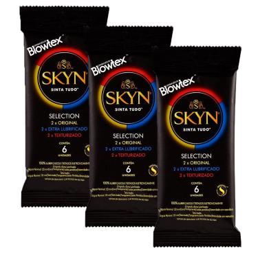 Imagem de Kit 3 Pacotes Preservativo SKYN Selection C/ 6 Unidades Cada