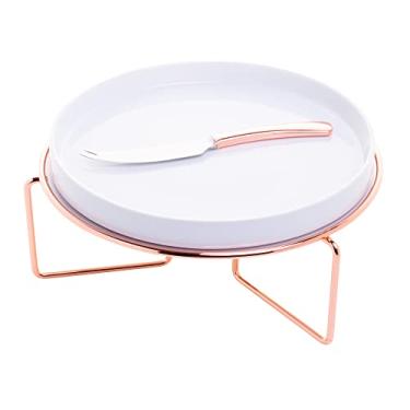 Imagem de RECHAUD DE CERÂMICA C/SUPORTE E FACA P/QUEIJO BRIE ROSÉ 27X14cm