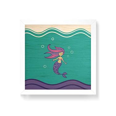 Imagem de Arte Maníacos Quadro decorativo com moldura caixa branca em Madeira - Sereia - 30x30cm