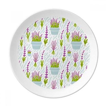 Imagem de Prato de pintura de plantas com flores em vaso de lavanda, Prato de jantar decorativo de porcelana