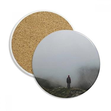 Imagem de Neblina Nuvens Montanhas Natureza Caneca Porta-copos de viagem Pedra absorvente de proteção de mesa
