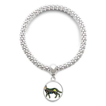 Imagem de DIYthinker Bracelete de prata com pingente de coração de osso e gato preto Dia das Bruxas Terror com corrente ajustável
