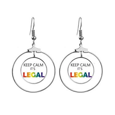 Imagem de Brincos LGBT Bandeira de arco-íris Keep Calm com argola pendente, joia circular