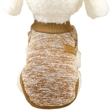 Imagem de CHBORLESS Pet Dog suéter de tricô clássico quente inverno filhote de cachorro casaco macio suéter roupas para cães pequenos (PP, cáqui)
