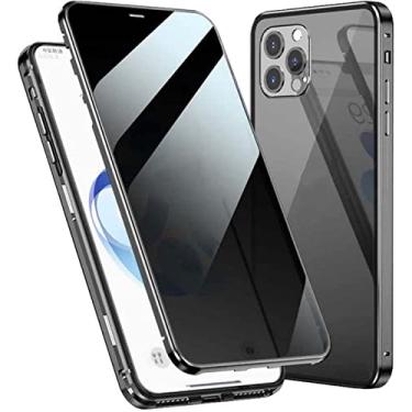 Imagem de HWGO Capa de telefone de vidro temperado dupla face, para Apple iPhone 14 Pro Max Case 2022 capa magnética anti-peep (cor: preto)