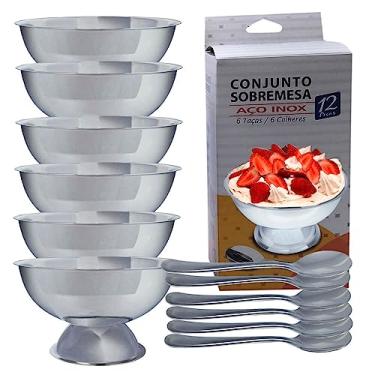 Imagem de Kit Taças e Colheres para Sobremesa Sorvete em Inox - 12 Pçs