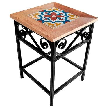 Imagem de Banqueta Mesa Mesinha Banco Rustico Estilo Industrial com Ladrilho hidráulo S02