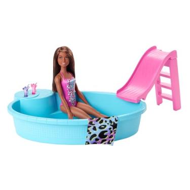 Imagem de Barbie Conjunto de Brinquedo Maiô Rosa e Piscina para crianças a partir de 3 anos