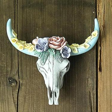 Imagem de Suculentas/flor rosa resina estatuetas animais artesanato ornamento escultura vaca crânio cabeça de boi branco casa decorações de jardim/1091 (Size : B)