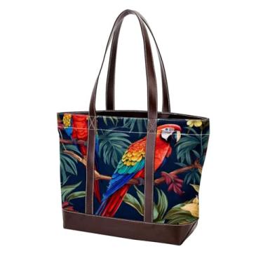 Imagem de Bolsa tiracolo Parrot Canvas Leather Mix – 33,8 x 12 x 31 cm – Bolsa carteiro de ombro portátil, Cor:, 33.8x12x31cm/13.3x4.7x12.2 in