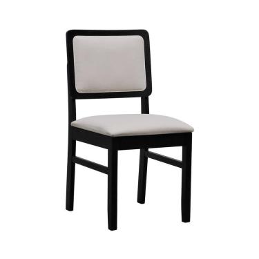 Imagem de Cadeira Puffer Madeira Maciça Assento E Encosto Estofado - Preto Assento Estofado Linho Bege