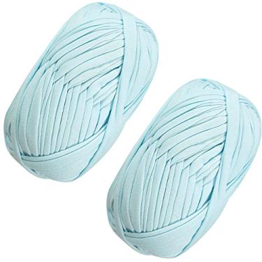 Imagem de 2 peças de tecido elástico de crochê para tricô DIY, fio espaguete grosso para mão, bolsa faça você mesmo, cobertor, projetos de crochê, decoração de casa (azul aqua)