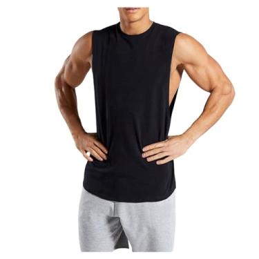 Imagem de Camiseta regata masculina Active Vest Body Building Muscle Fitness cor sólida emagrecimento camiseta de compressão, Preto, G