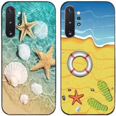 Imagem de 2 pçs praia mar concha estrela do mar impresso TPU gel silicone capa de telefone traseira para Samsung Galaxy todas as séries (Galaxy Note 10 Plus / Note 10+)