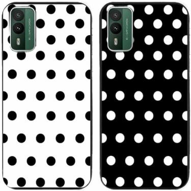 Imagem de 2 peças preto branco bolinhas impressas TPU gel silicone capa de telefone traseira para Nokia todas as séries (Nokia XR21)