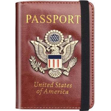 Imagem de Herain Suporte de passaporte, capa de passaporte, carteira de passaporte, para família, mulheres, homens, capa de passaporte, protetor de livro de passaporte, combinação de porta-cartões de passaporte e vacina, essenciais de viagem, C - Marrom, Retrô