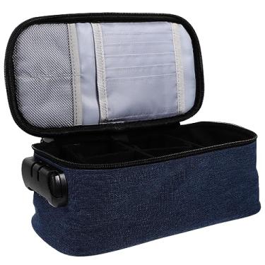 Imagem de Bolsa de armazenamento de cosméticos Bolsa de viagem feminina para higiene pessoal Fechaduras de portão para mala de madeira Organizador Mala de armazenamento de higiene pessoal Bolsa de transporte Mi