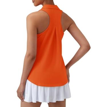 Imagem de LUYAA Camisetas femininas de golfe sem mangas, gola V, costas nadadoras, plissadas, ajuste seco, Laranja, XXG