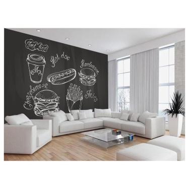 Imagem de Papel De Parede 3D Estilo Lousa Lanches Comidas 3,5M Lcb28