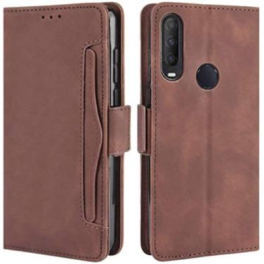Imagem de Capa Alcatel 3L 2020, Alcatel 1V 2020, Alcatel 1S 2020, capa carteira de couro flip magnética à prova de choque com compartimento para cartão para Alcatel 3L 2020 (marrom)