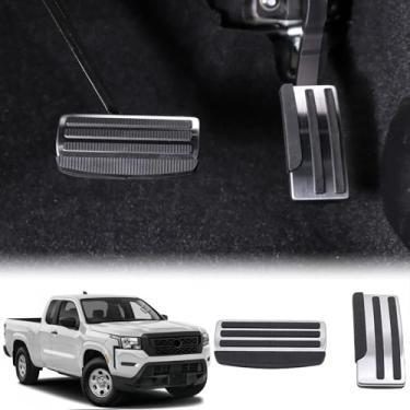 Imagem de Bekantogy Capas de pedal de acelerador a gás compatíveis com Nissan Frontier 2022-2024 aço inoxidável capa de pedal de freio antiderrapante sem perfuração pastilhas de pedal de freio 2 peças/conjunto