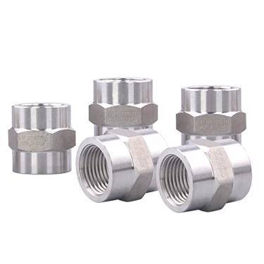 Imagem de DERPIPE Encaixe de acoplamento hexagonal de forjamento - adaptador de conector 304 de aço inoxidável, fêmea NPT de 9,5 mm (pacote com 5)