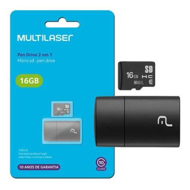 Imagem de Cartão de Memória 16GB Multilaser 2x1 com Adaptador USB, 16GB