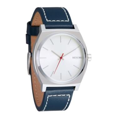 Imagem de NIXON Relógio analógico masculino Time Teller A1373-100 m resistente à água (mostrador do relógio de 37 mm, pulseira de couro de 20 mm-18 mm), prata/nuvem/índigo, Couro Time Teller