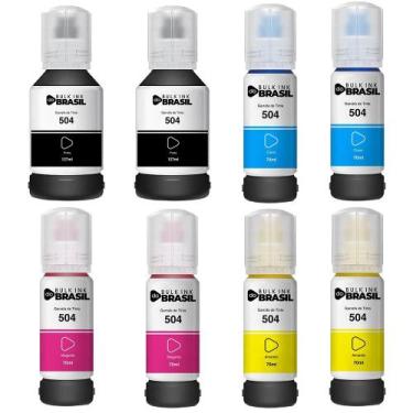 Imagem de Kit 08 refil de tintas T504 Compatível Para Epson L4260 - Bulk Ink Do 