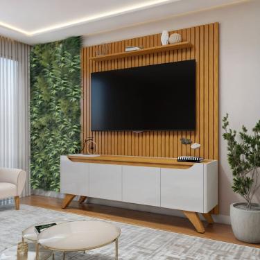 Imagem de Conjunto Rack Grécia 180cm com Painel Ripado para Tv de até 75 Polegadas Paris Off White/Naturalle