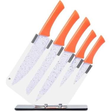 Imagem de Conjunto De Facas C/ Suporte Chef Coral Inox/Acrílico 6pç - Wincy