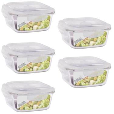 Imagem de Conjunto 5 Potes Hermetico Marmita Fit Anel Vedação 800 ml - Quality H