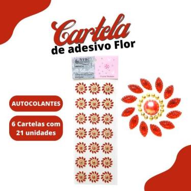 Imagem de Cartela De Adesivo Flor Vermelha - Sticker C/6 Unidades - Mmixer10 - N