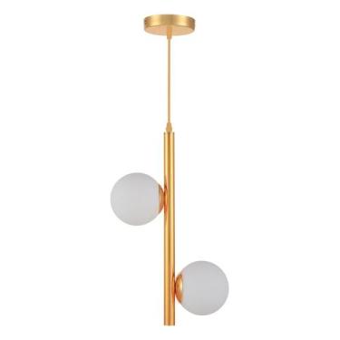 Imagem de Luminária Pendente Lustre Jabuticaba Dourado Com 2 Bolas Globo Esfera 