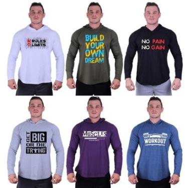 Imagem de Kit 6 Camisetas Manga Longa com Touca Longline Estampada Treino Academia Lazer Casual-Masculino