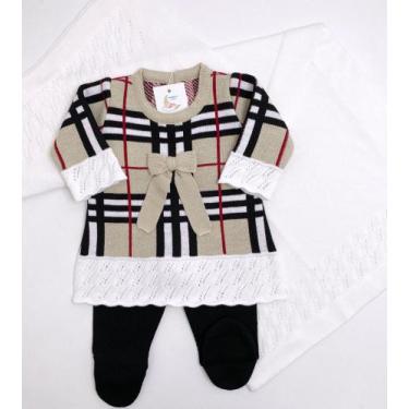 Imagem de Saída de maternidade de menina vestido xadrez em tricot 3 peças - Dinh