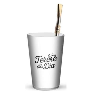 Imagem de Kit Tererê Copo Plástico Branco Bomba 19cm Aço Niquelada - 509 Taumer