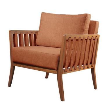 Imagem de Poltrona Decorativa Helena Madeira Maciça Castellar Móbile, Linho Terr