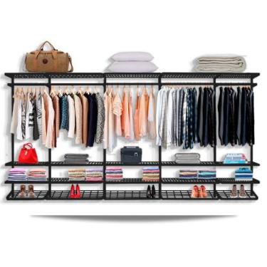 Imagem de Guarda roupa closet aramado sem portas CLR285 - 4,00m - Smart Black - 