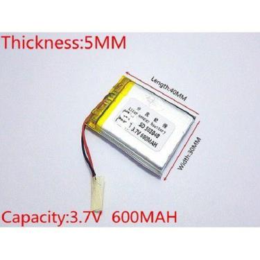 Imagem de 503040 3,7v 2 Fios 600mah 5mmx 30mm X 40mm Recarregavel - KMIG
