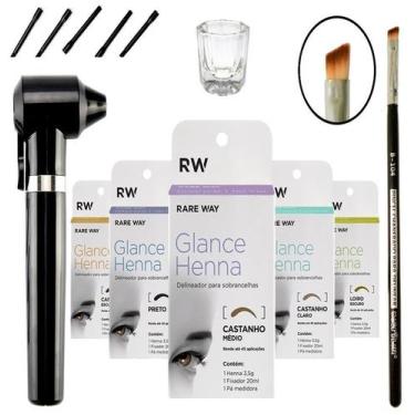 Imagem de Kit Glance 5 Hennas Designer Sobrancelha Pincel Macrilan Chanfrado Min