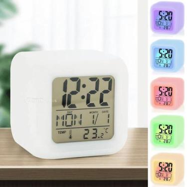 Imagem de Relógio Despertador Digital De Mesa 7 LED RGB Alarme Moderno E Elegant