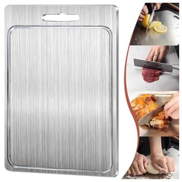 Imagem de Tábuas de corte de titânio para cozinha, 2024 nova tábua de corte escovada dupla face de aço inoxidável, pode ser lavada na lava-louças, tábua de corte dupla face para carne, carne vegetal (média)