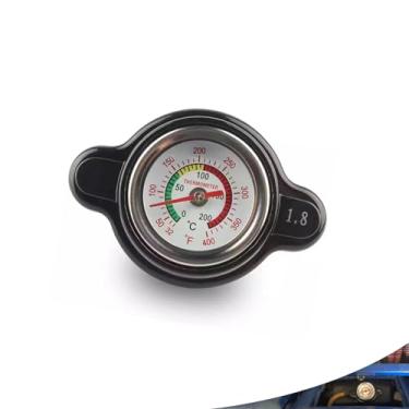 Imagem de GKmow 1 tampa de radiador de pressão modificada para carro com medidor de temperatura, tampa de tanque de combustível de veículo de metal durável à prova d'água de 1,8 bar para monitoramento de
