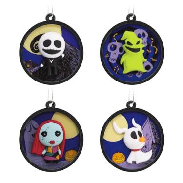 Imagem de Hallmark Disney Tim Burton - Mini enfeites de Natal com cenas de O Estranho Mundo de O Estranho Mundo do Natal, à prova de estilhaçamento, conjunto de 4