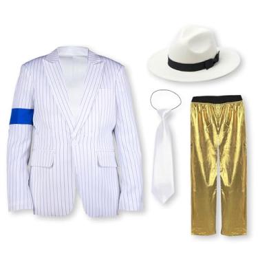 Imagem de Boys Striped Blue Armband Suit 4pcs Set 80s 90s Dance Star Costume Role Play Birthday Halloween Party Cosplay Costumes